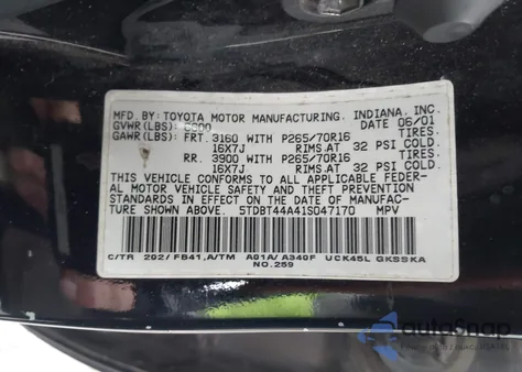 2001 Toyota Sequoia Sr5 V8 z USA, uszkodzony, nr VIN 5TDBT44A41S047170